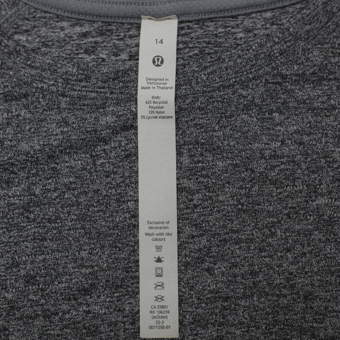 Ladies Lululemon Swiftly Tech Relaxed Heathered Grey Running Gym Top Size 14