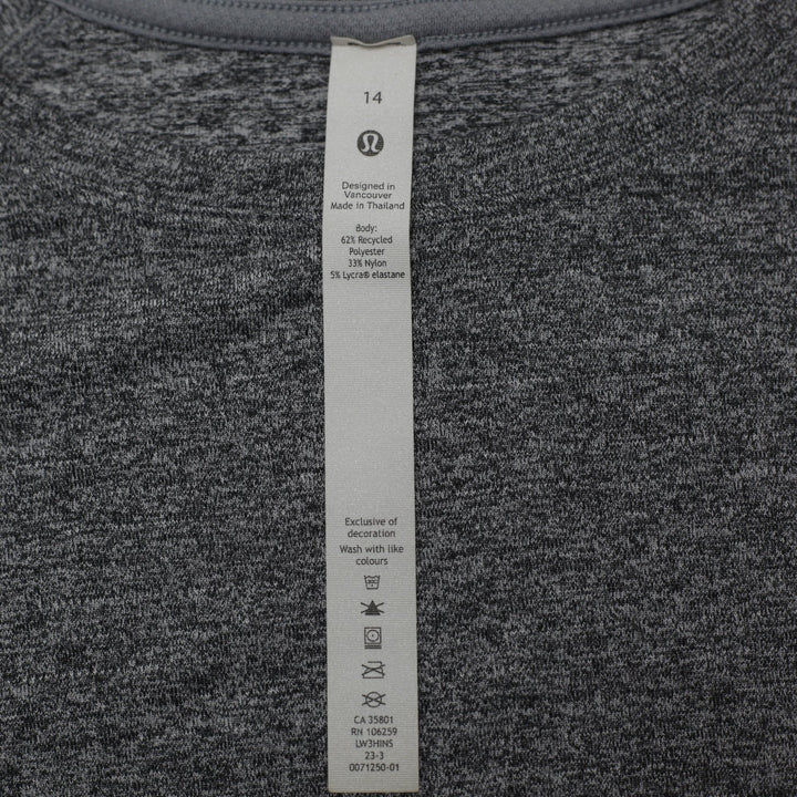 Ladies Lululemon Swiftly Tech Relaxed Heathered Grey Running Gym Top Size 14