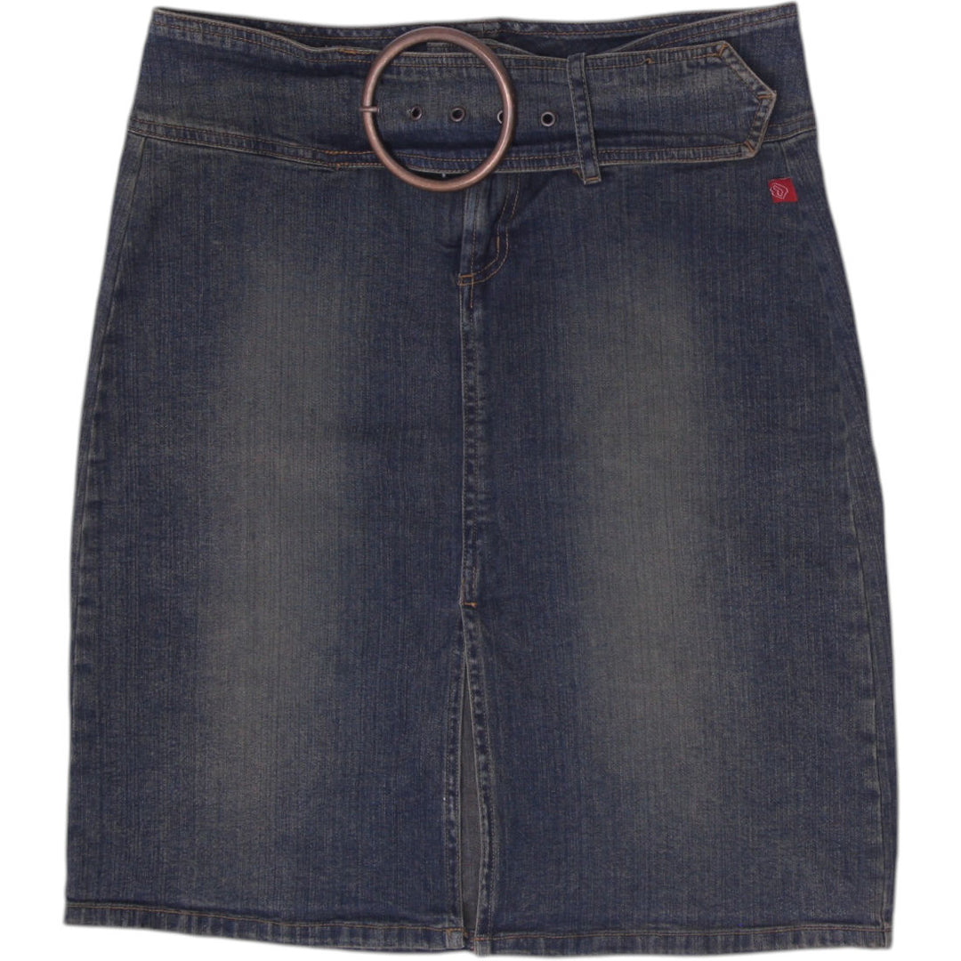 Y2K Ladies Hot Kiss Belted Denim Pencil Skirt with O-Ring