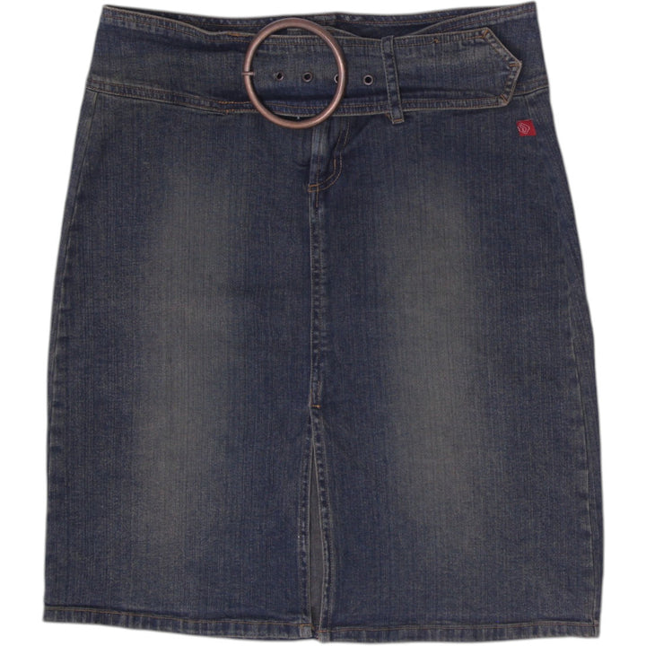 Y2K Ladies Hot Kiss Belted Denim Pencil Skirt with O-Ring