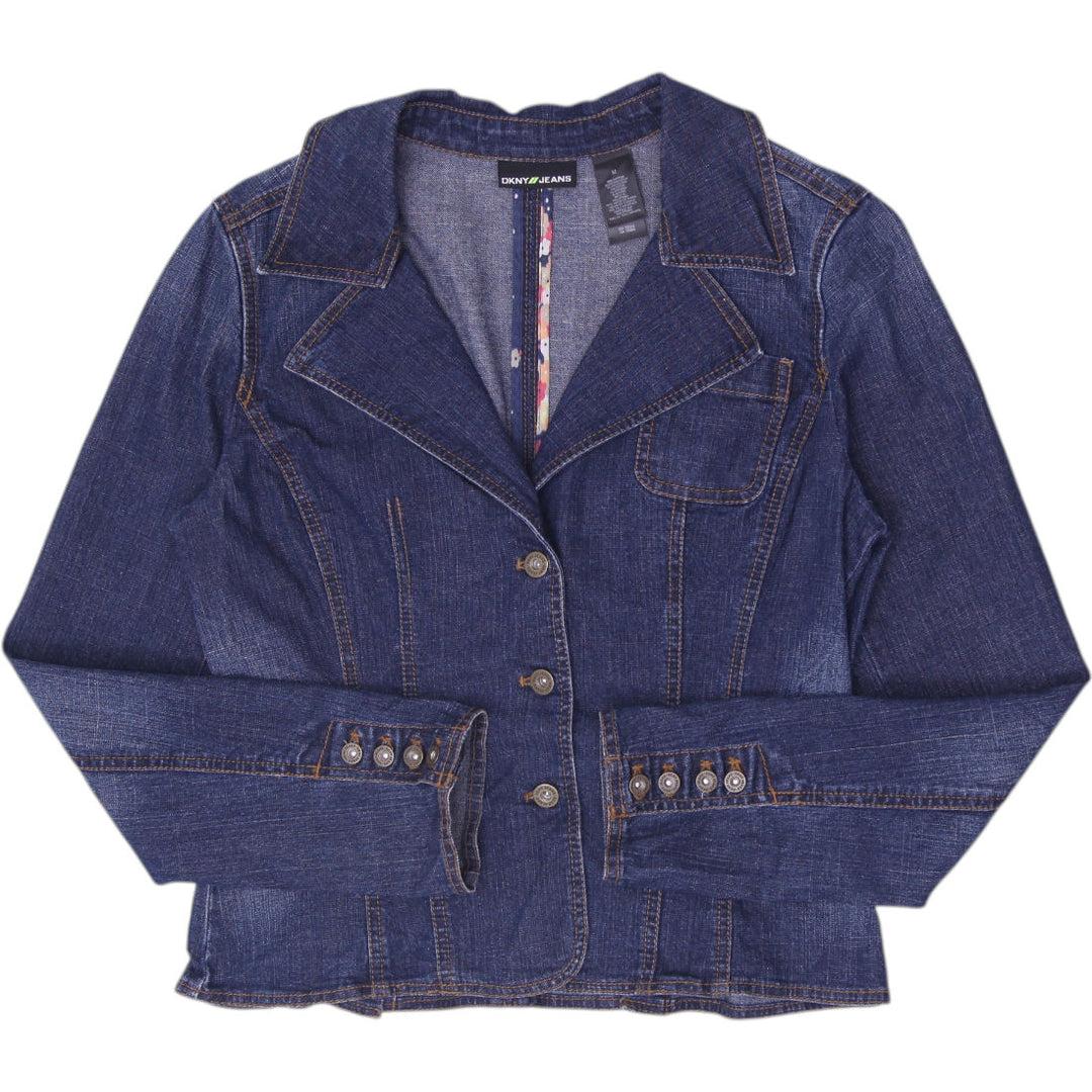 Y2K Ladies DKNY Jeans Denim Blazer Jacket Medium Dark Wash