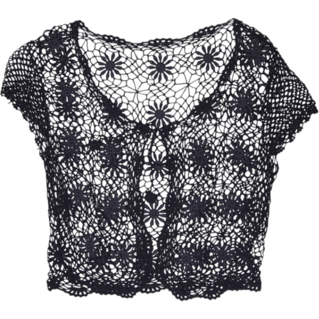 Y2K Ladies Crochet Floral Knit Bolero Shrugged Cardigan Top