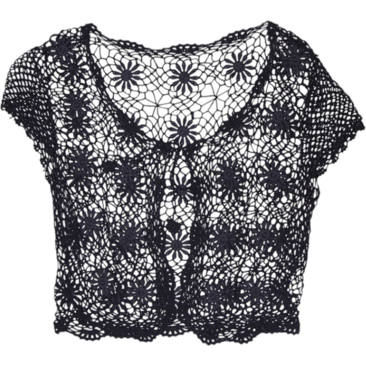 Y2K Ladies Crochet Floral Knit Bolero Shrugged Cardigan Top