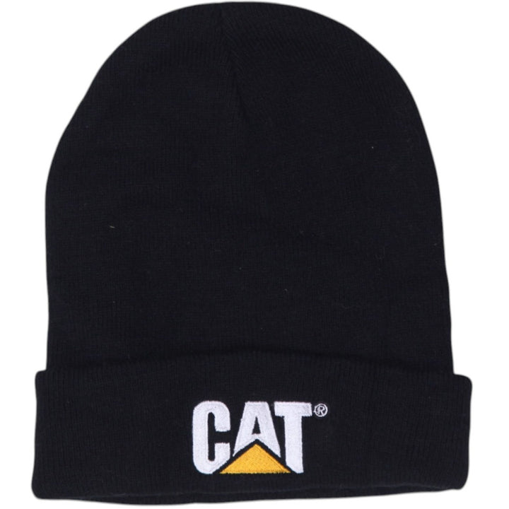 Mens Embroidered CAT Logo Black Knitted Beanie