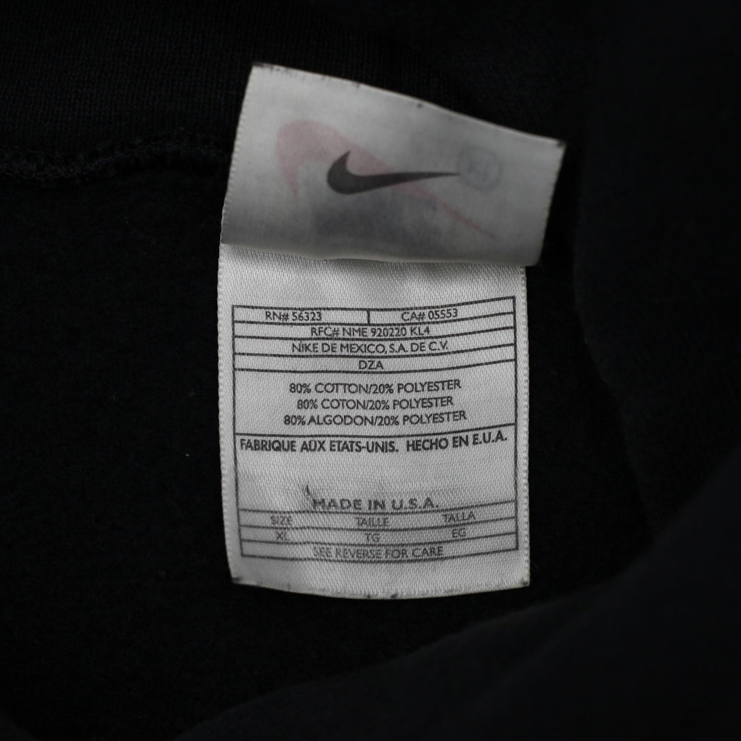 Vintage Embroidered Nike Center Swoosh Black Pullover Hoodie Made In USA XL | Migration_Hoodies - Detail View | Fashion Rerun