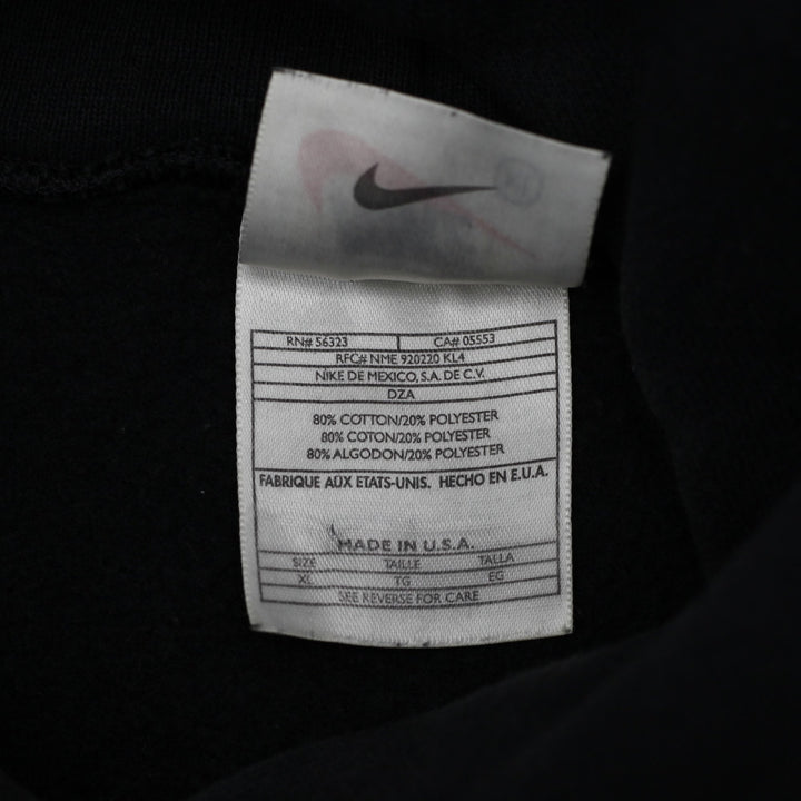 Vintage Embroidered Nike Center Swoosh Black Pullover Hoodie Made In USA XL | Migration_Hoodies - Detail View | Fashion Rerun