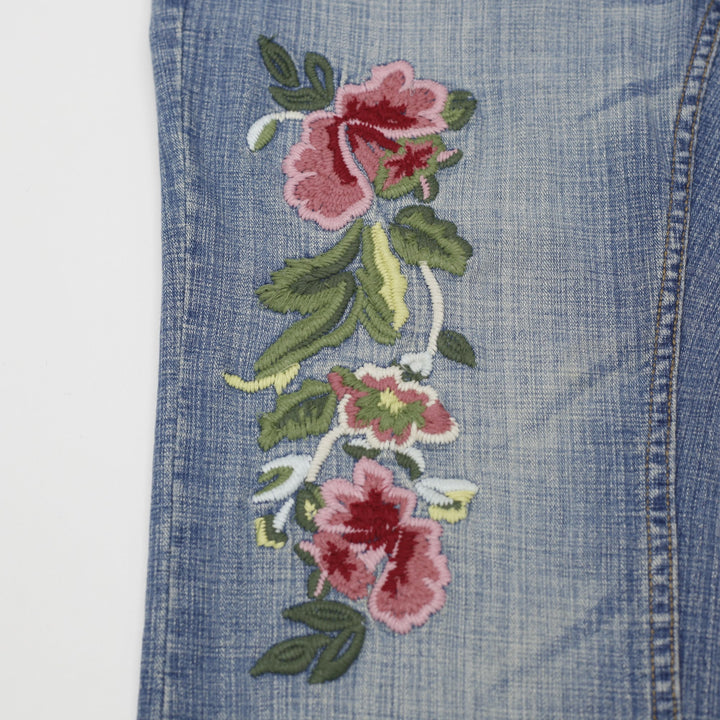 Y2K Ladies d.jeans Embroidered Floral Blue Flare Denim Jeans Size 4