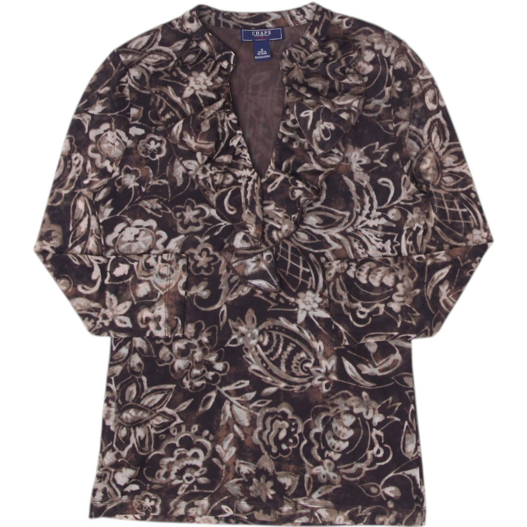 Y2K Ladies Chaps Floral Mesh Long Sleeve Top Size S | Migration_Y2K Tops | Fashion Rerun