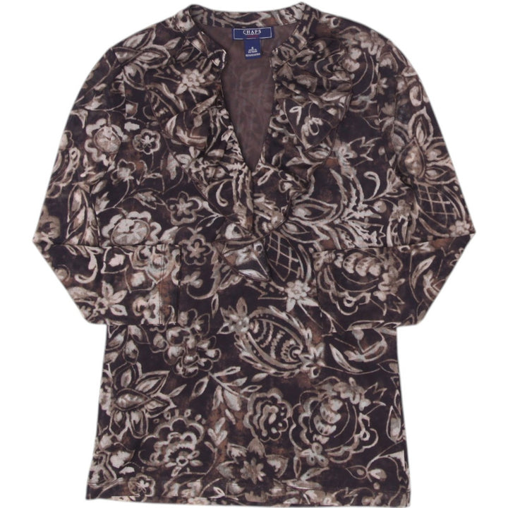 Y2K Ladies Chaps Floral Mesh Long Sleeve Top Size S | Migration_Y2K Tops | Fashion Rerun