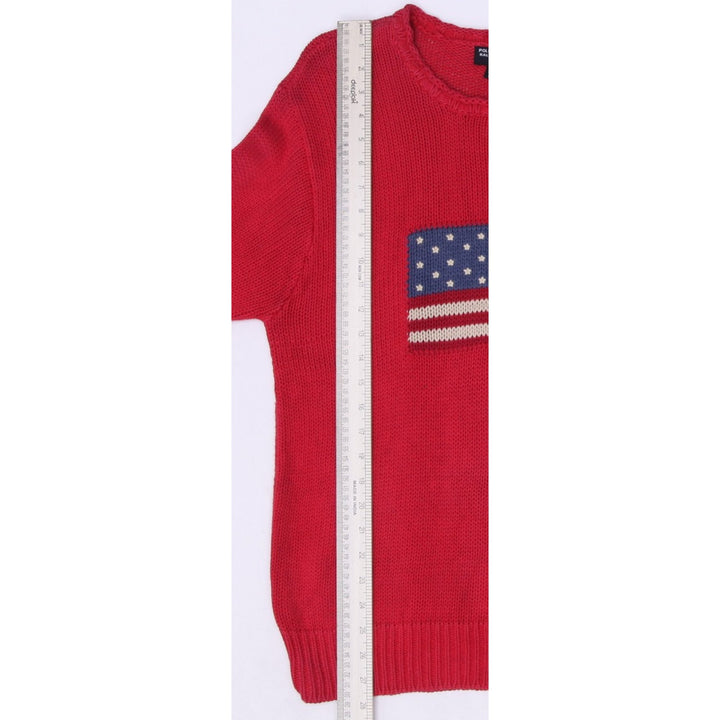 Vintage Red Polo Ralph Lauren Iconic American Flag Embroidered Stars Sweater M