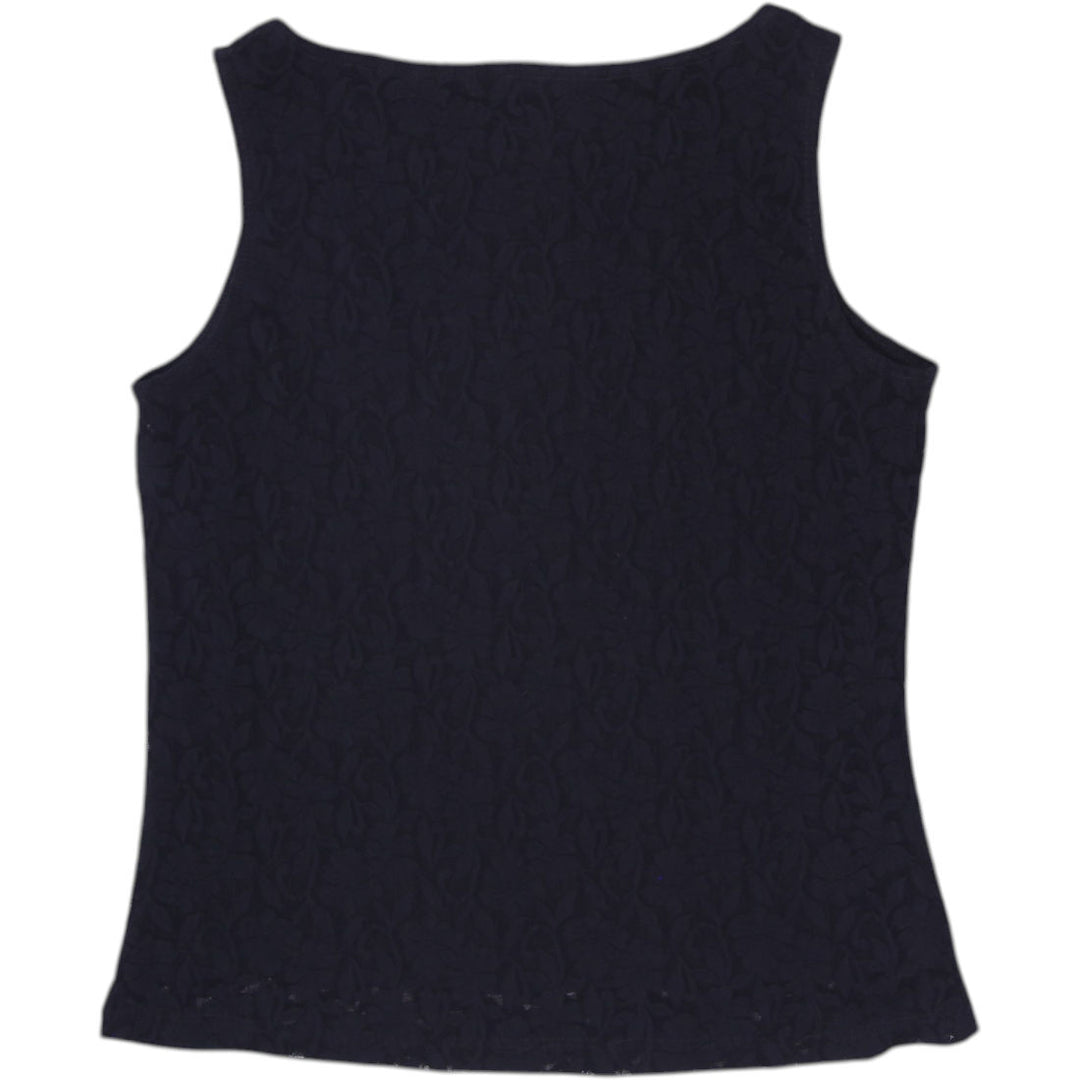 Y2K Ladies Only Nine Black Floral Lace Overlay Boatneck Tank Top Made in USA M