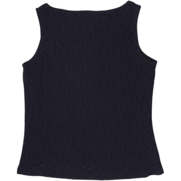 Y2K Ladies Only Nine Black Floral Lace Overlay Boatneck Tank Top Made in USA M