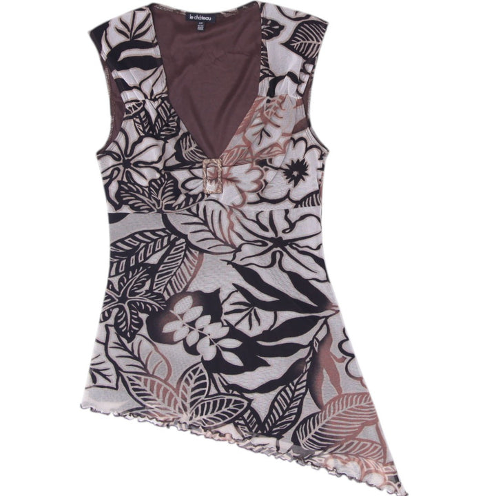 Y2K Ladies Le Chateau Asymmetrical Mesh Overlay Sleeveless Top Size s