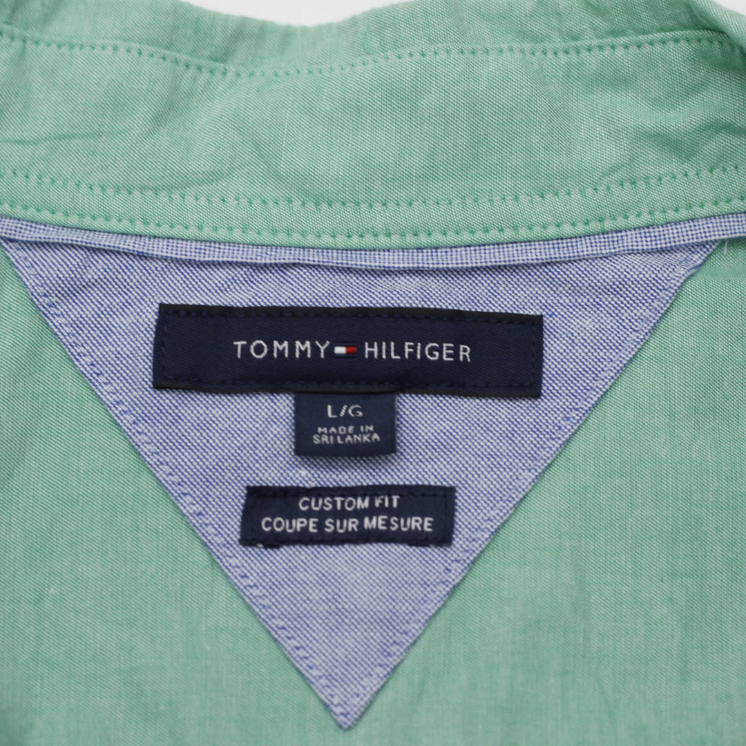Mens Tommy Hilfiger Custom Fit Shirt Mint Green Casual Button-Up Size L