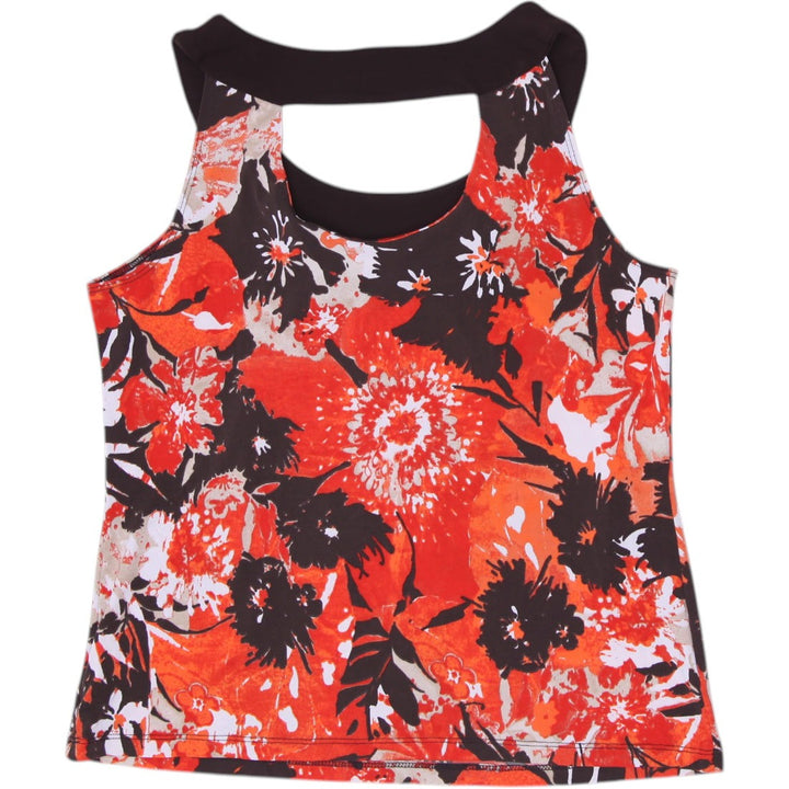 Y2K Ladies AB Studio Orange Floral Keyhole Neck Tank Top Made in USA Size M