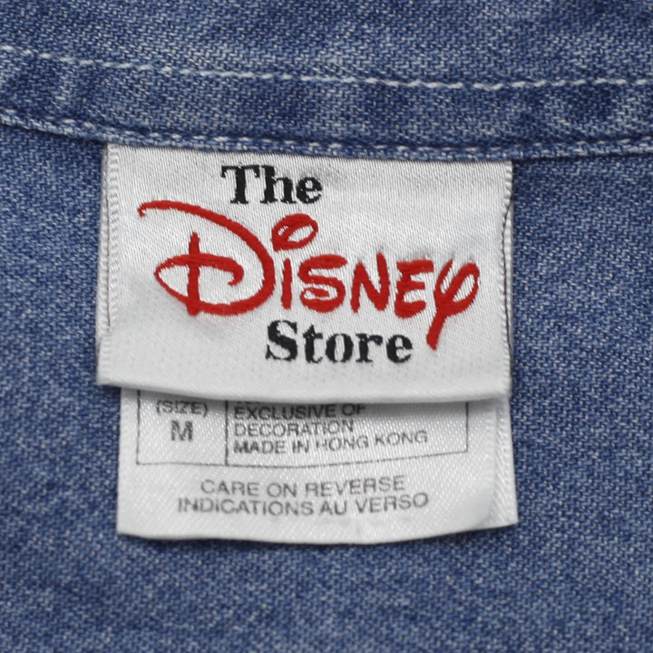 Vintage Mens Disney Denim Shirt Blue Embroidered Cartoon Size M