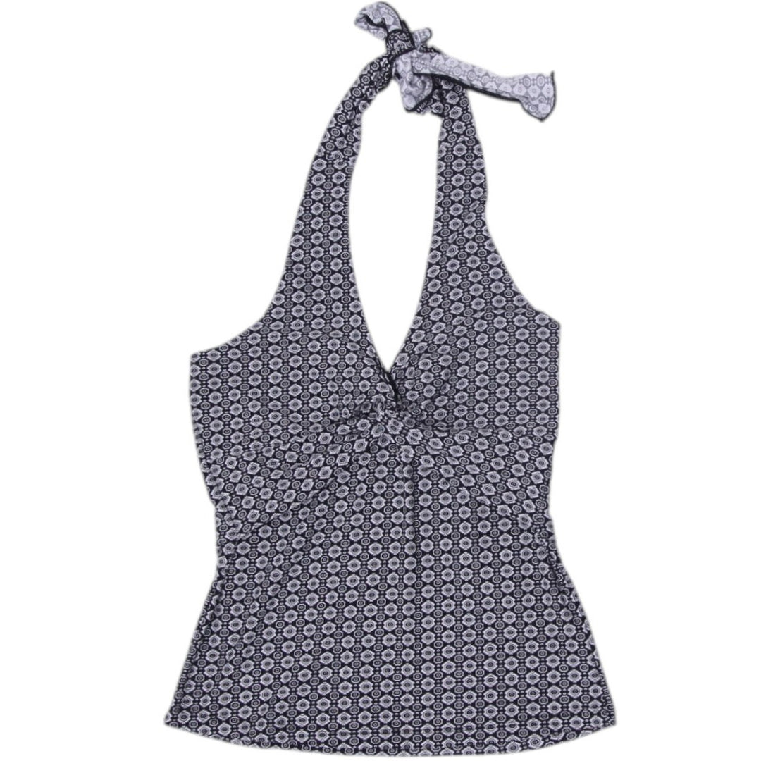 Y2K Ladies Halter Neck Top Black and White Graphic Pattern | Migration_Y2K Tops | Fashion Rerun