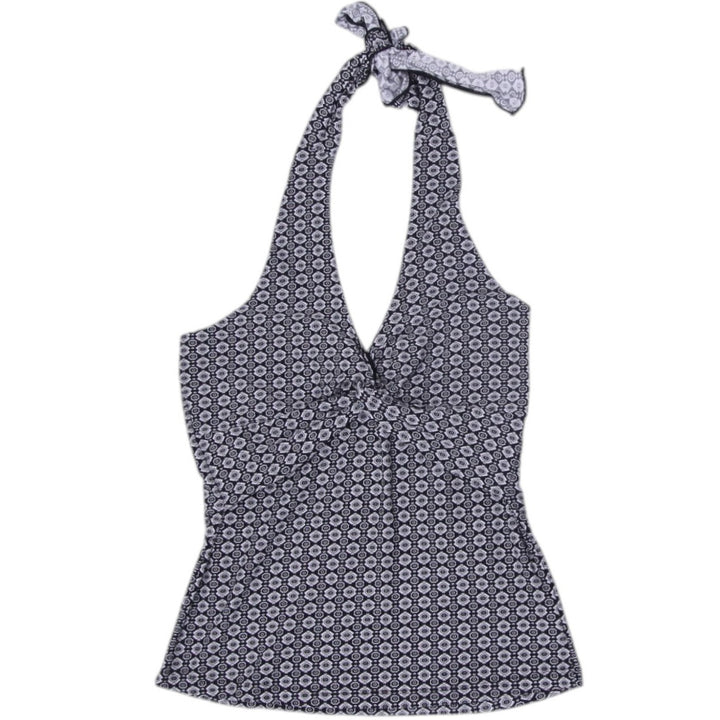 Y2K Ladies Halter Neck Top Black and White Graphic Pattern | Migration_Y2K Tops | Fashion Rerun