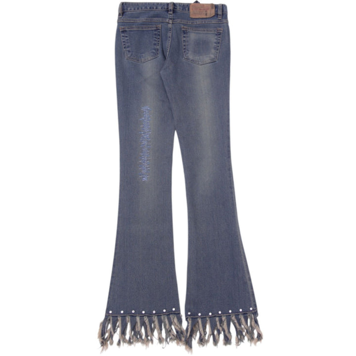 Y2K Ladies G-Jon Jeans Fringed Studded Distressed Flare Jeans Size 26