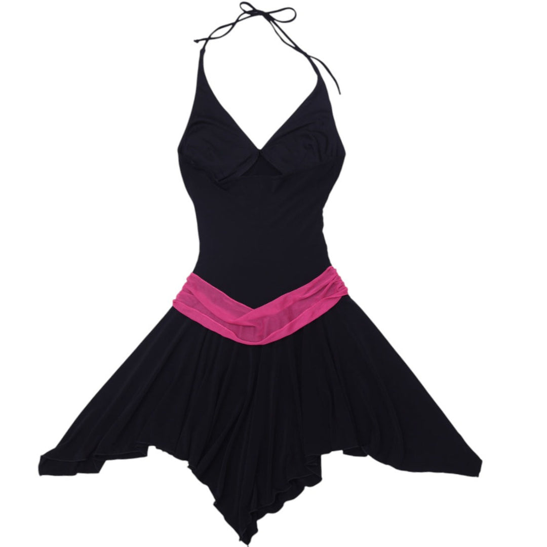 Y2K Ladies Any Triangles Black Halter Dress