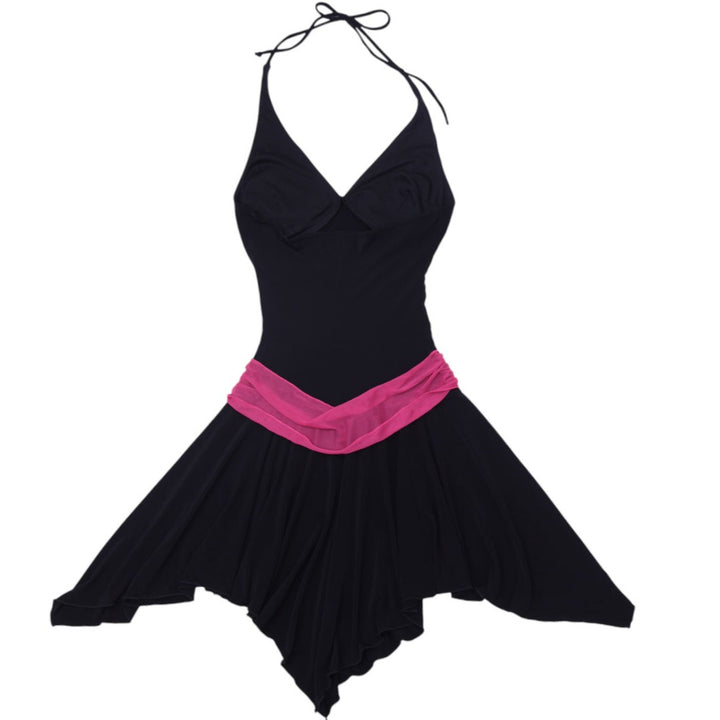 Y2K Ladies Any Triangles Black Halter Dress
