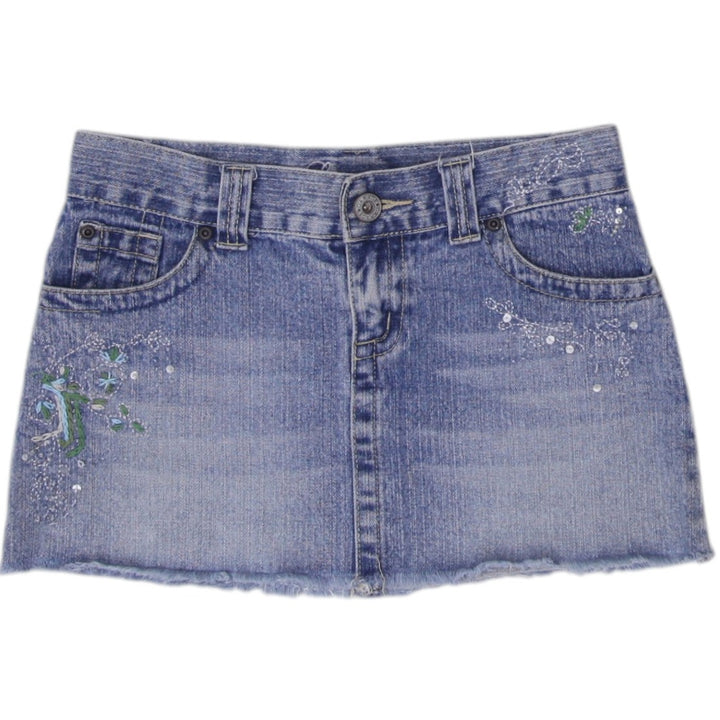 Y2K Ladies Distressed Embellished Blue Denim Mini Skirt Size 1 | Migration_Skirts | Fashion Rerun