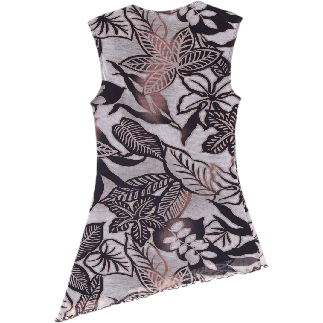 Y2K Ladies Le Chateau Asymmetrical Micro-Mesh Floral Top Size S/P
