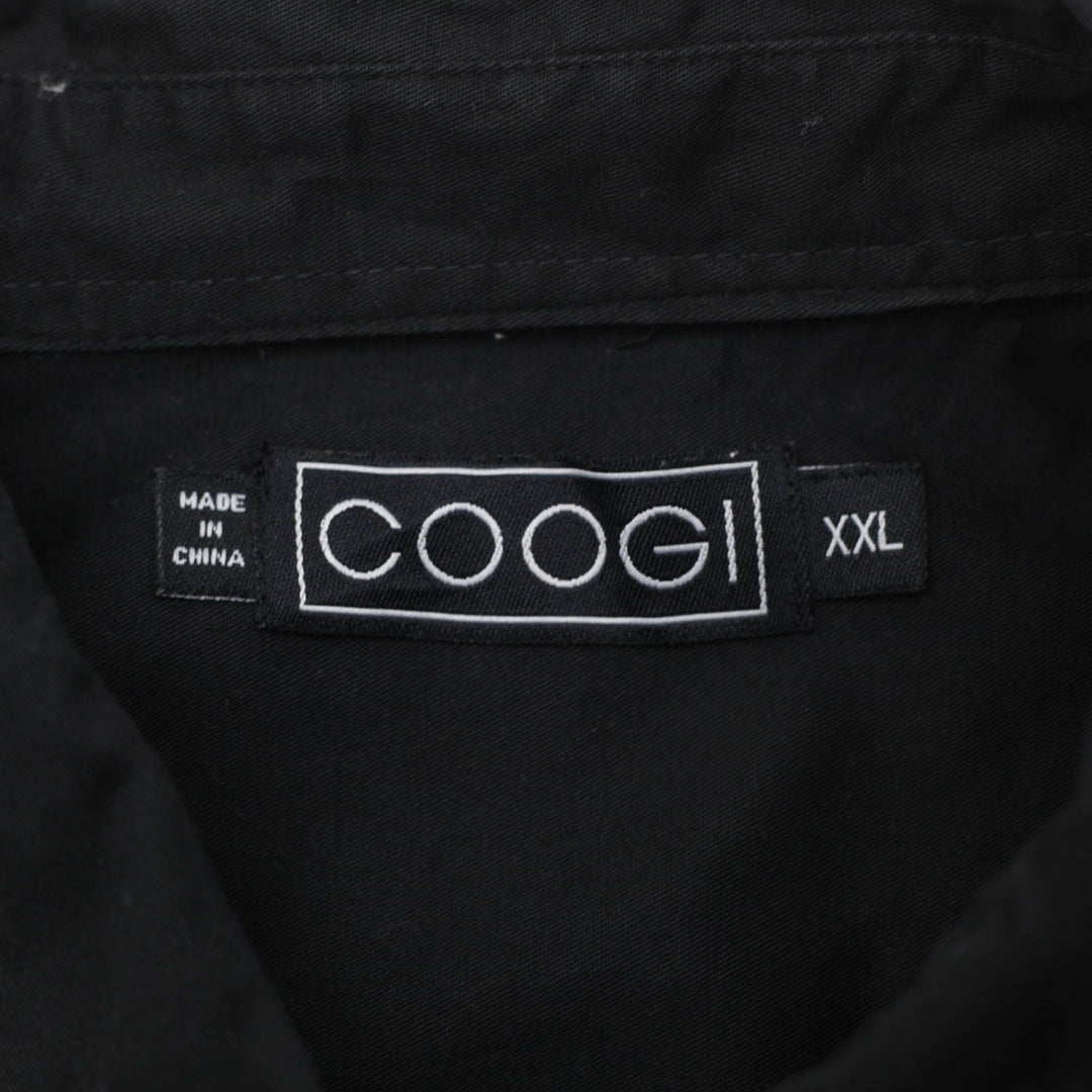 Coogi Gold Button Embroidered Crest Patch Black Purple Stripe Shirt Size XXL | Migration_Shirts - Back View | Fashion Rerun