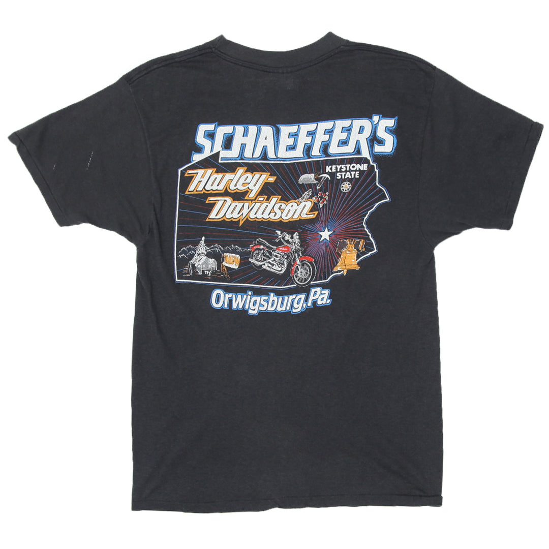 Vintage Harley Davidson Schaeffer's T-Shirt S.Stitch Made In USABlack S