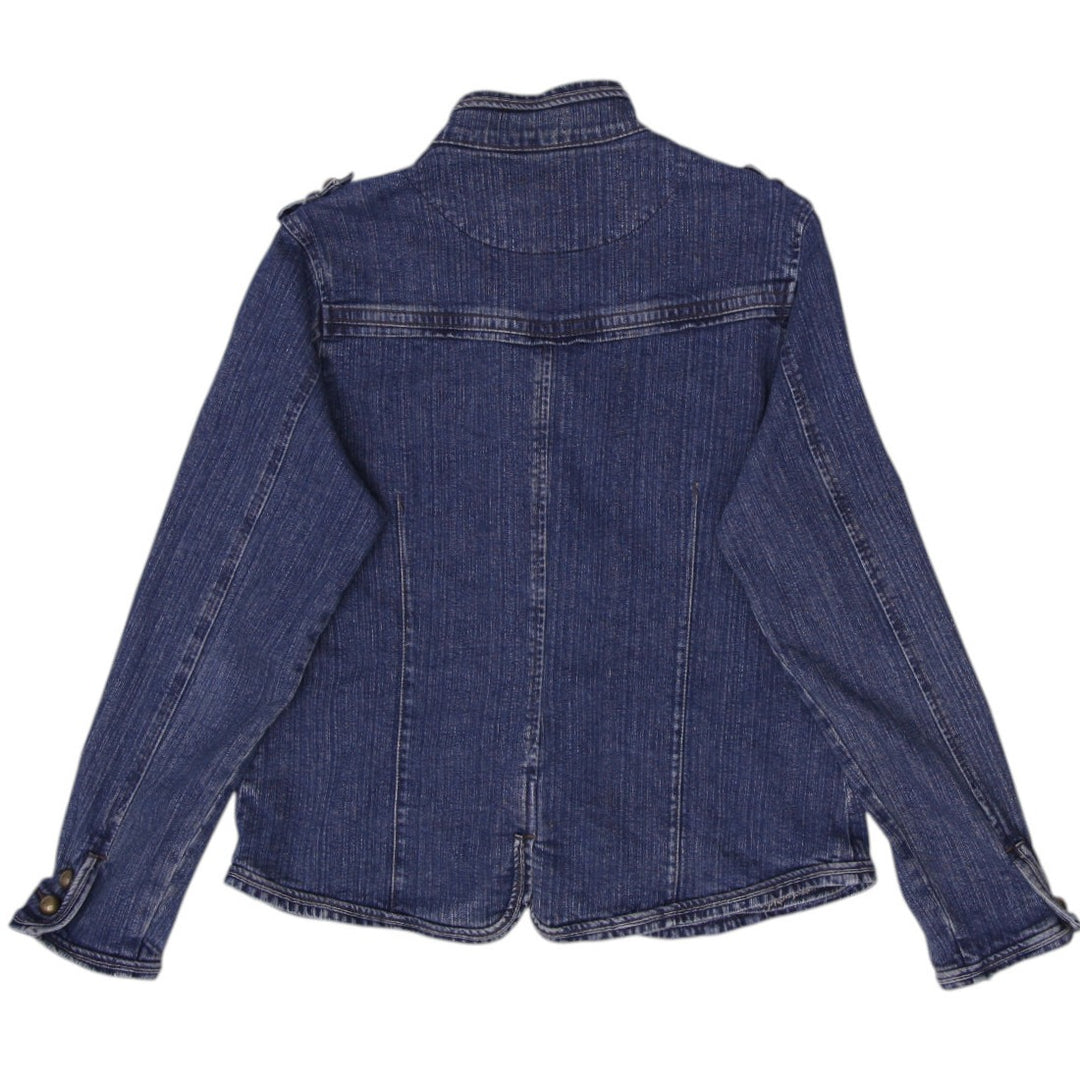 Y2K Button-Up Denim Military Jacket Size XL