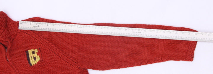 Vintage Mens Wool Cardigan Red Embroidered Graphic Zip Size L | Migration_Knitwear & Sweaters - View 12 | Fashion Rerun
