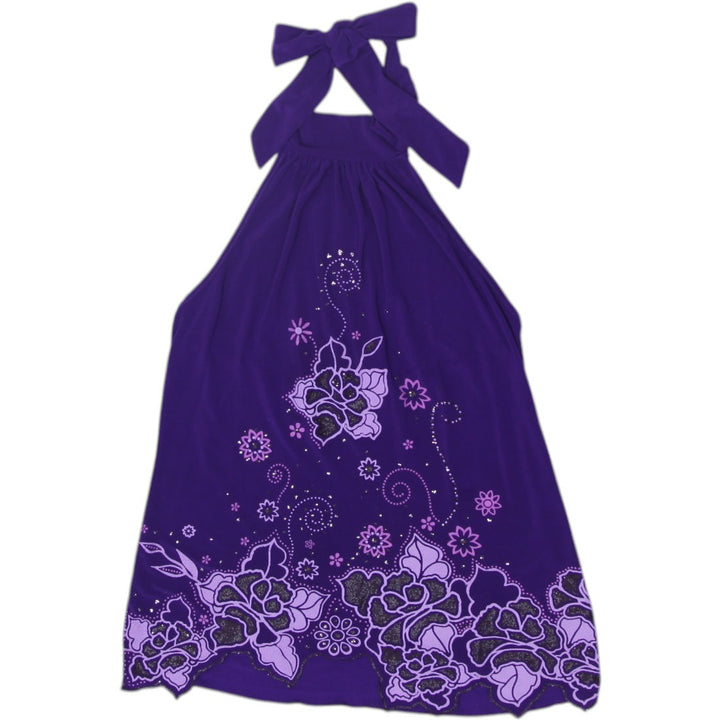 Y2K Ladies Purple Halter Neck Top Floral Graphic Design
