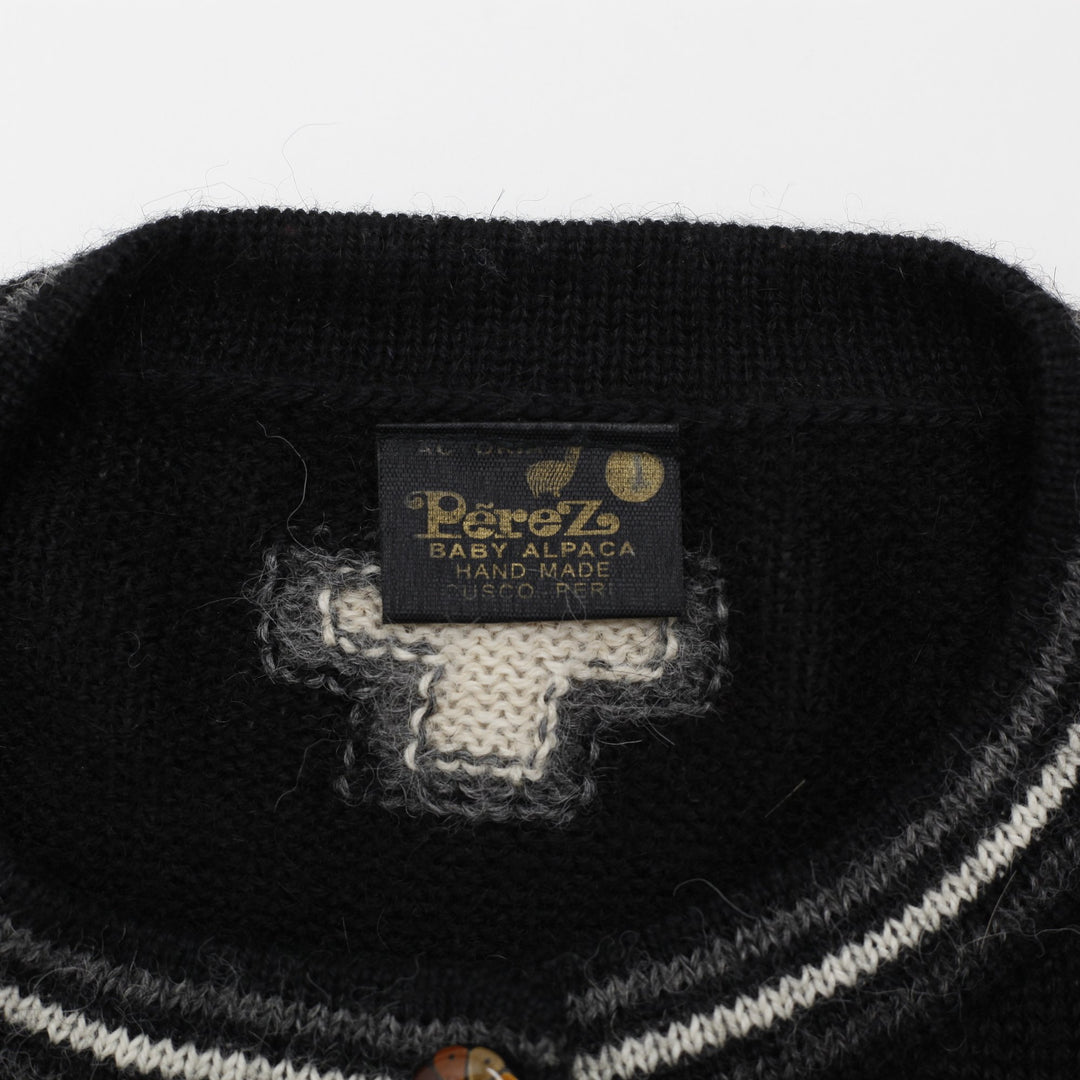 Vintage Mens Perez Cardigan Geometric Alpaca Wool Knit Cardigan Sweater Size L