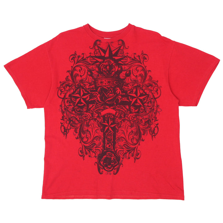 Mens Delta Pro Weight Tribal Cross Print T-Shirt Red - Fashion Rerun Vintage Migration_T-Shirt