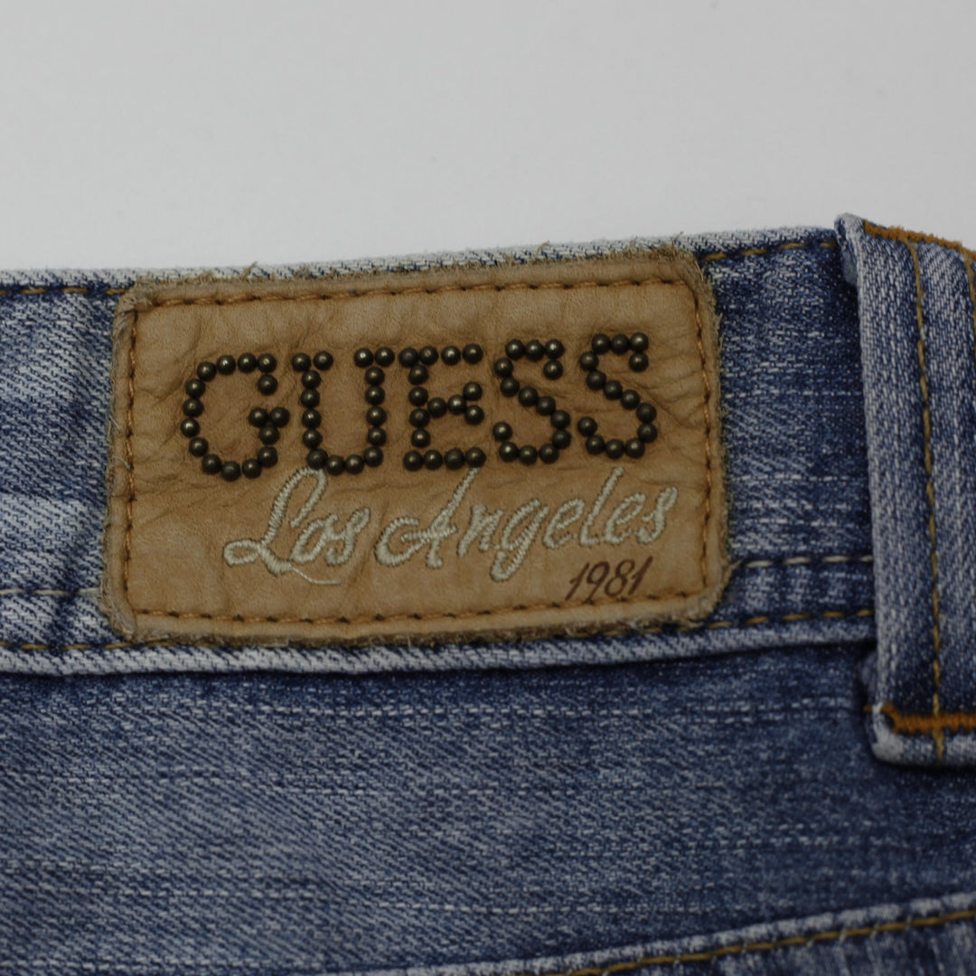 Ladies Guess Denim Shorts Washed Blue Distressed Style