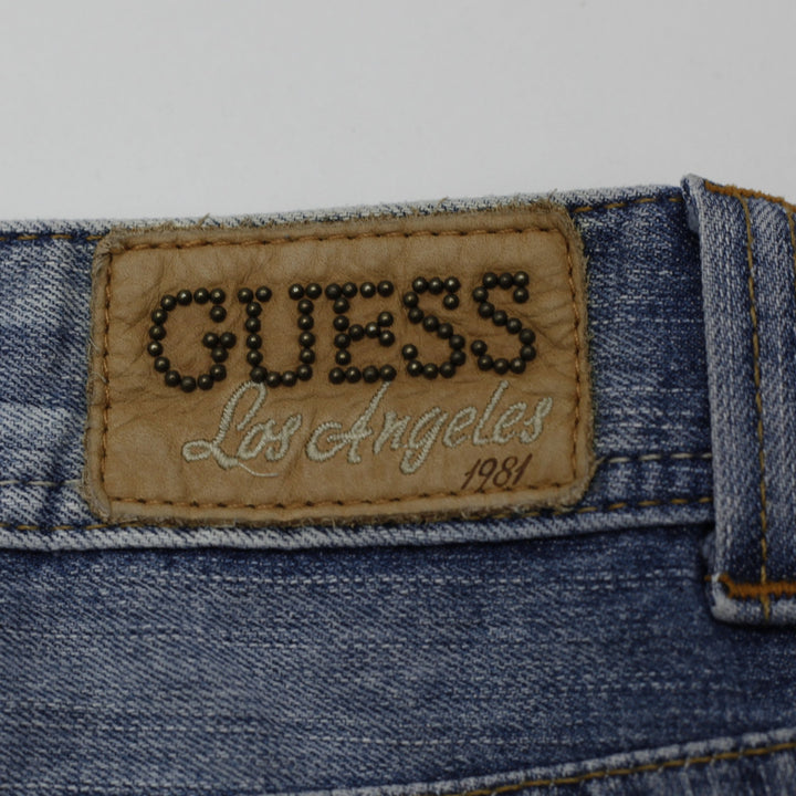 Ladies Guess Denim Shorts Washed Blue Distressed Style