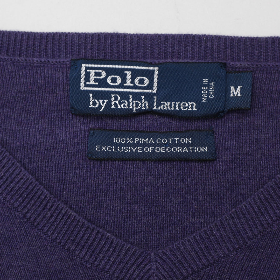 Mens Polo By Ralph Lauren Purple V-Neck Cotton Sweater