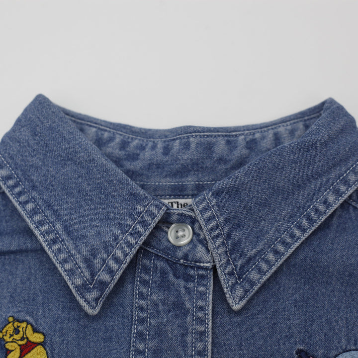 Vintage Mens Disney Denim Shirt Blue Embroidered Cartoon Size M