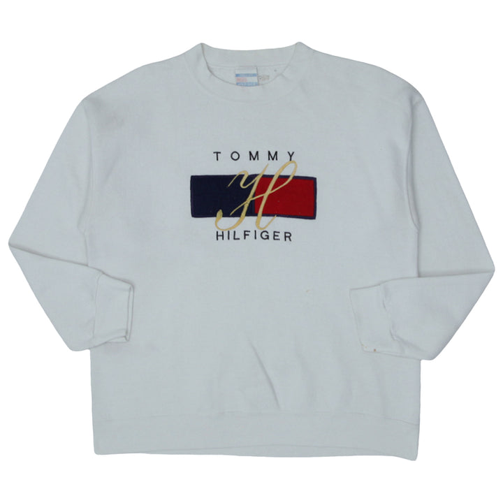 Vintage Tommy Hilfiger Embroidered Crewneck Sweatshirt Made in USA White - Fashion Rerun Vintage Migration_Sweaters
