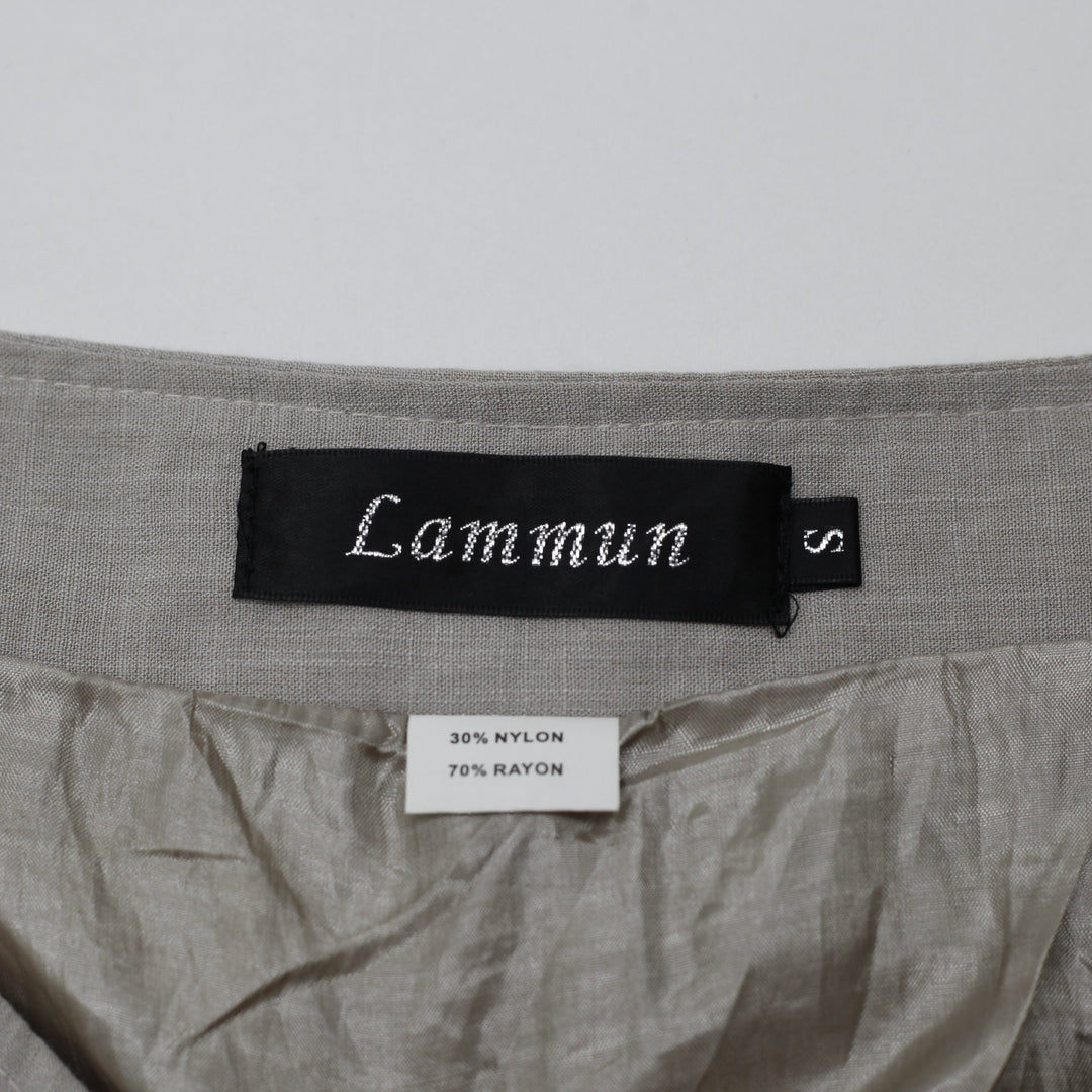 Y2K Ladies Lamerin Mini Skirt Beige Ruffled Nylon Rayon