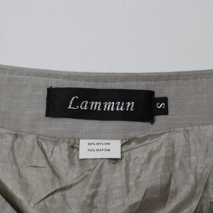 Y2K Ladies Lamerin Mini Skirt Beige Ruffled Nylon Rayon