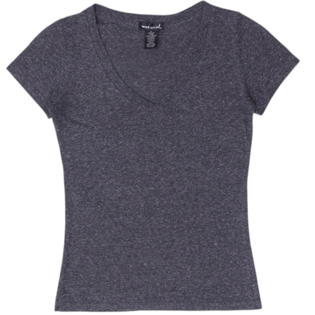 Y2K Ladies Wet Seal Charcoal Grey Heather V-Neck T-Shirt Size M