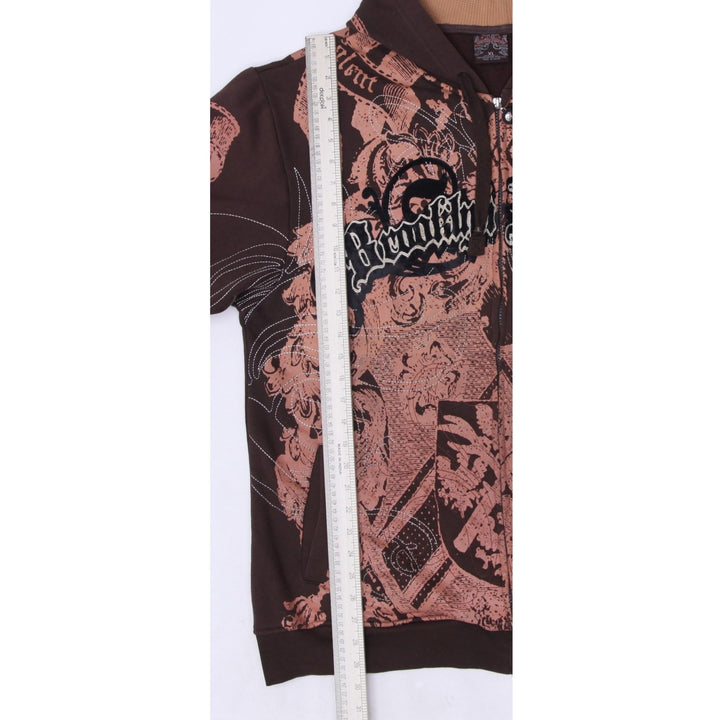 Y2K Mens Brooklyn Express Hoodie Brown Graphic Full Zip Size XL