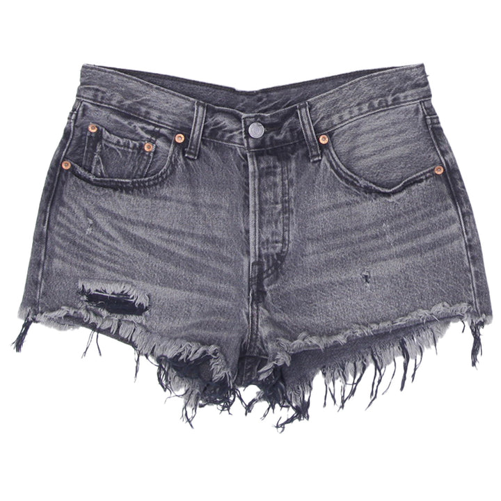 Ladies Levis Button Fly 501 Ripped Denim Shorts