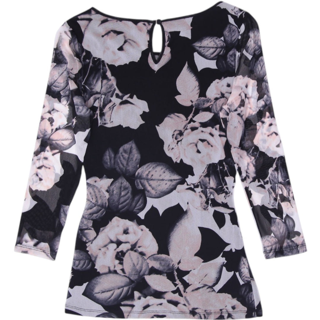Y2K INC Blouse Black Floral Long Sleeve Nylon Top Size S