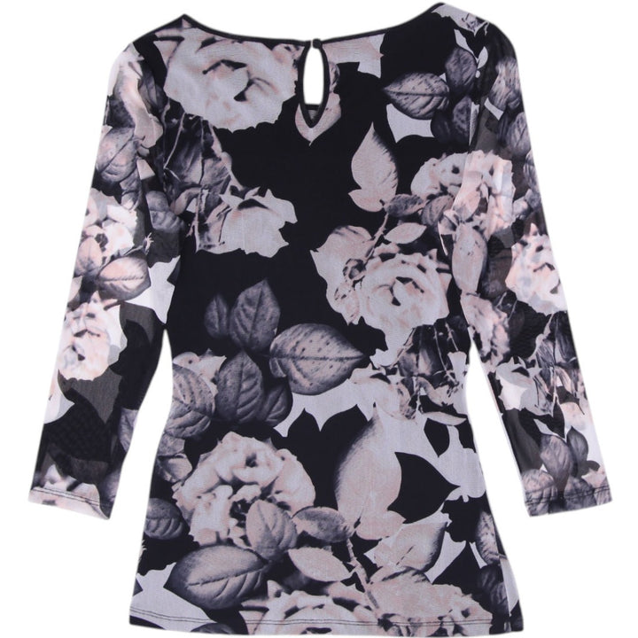 Y2K INC Blouse Black Floral Long Sleeve Nylon Top Size S