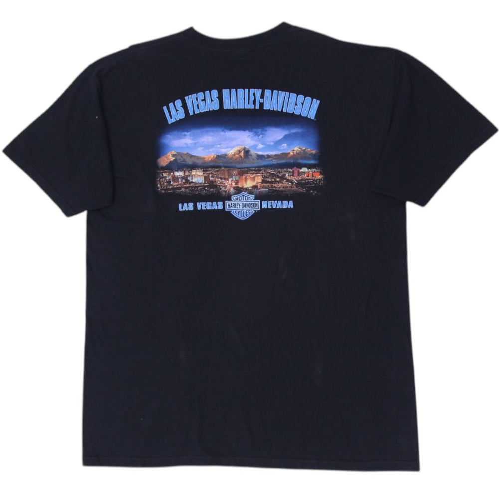 Vintage 2000 Harley Davidson T-Shirt Black Graphic Las Vegas Made In USA XL | Migration_T-Shirts - Side View | Fashion Rerun