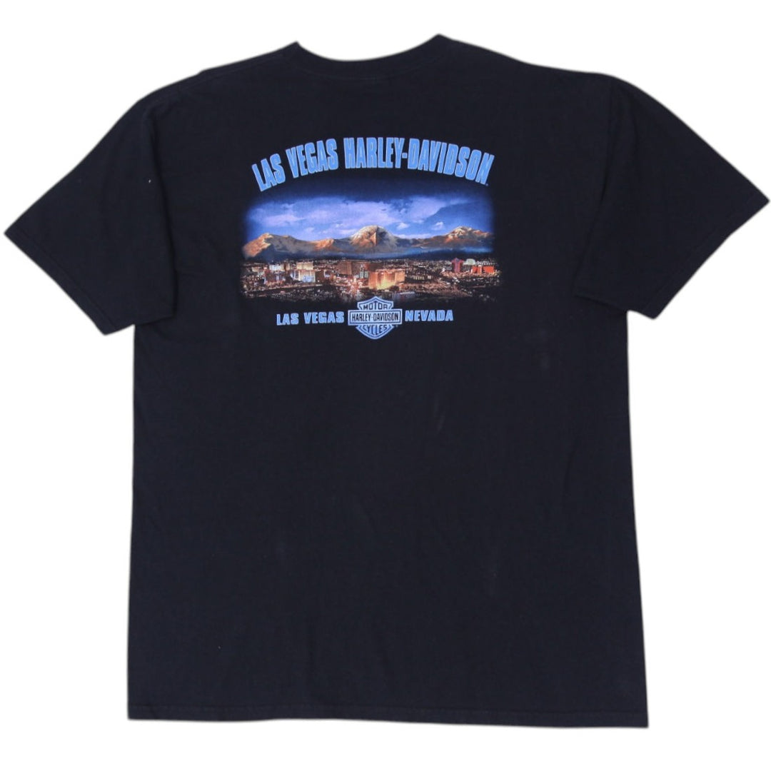 Vintage 2000 Harley Davidson T-Shirt Black Graphic Las Vegas Made In USA XL | Migration_T-Shirts - Side View | Fashion Rerun