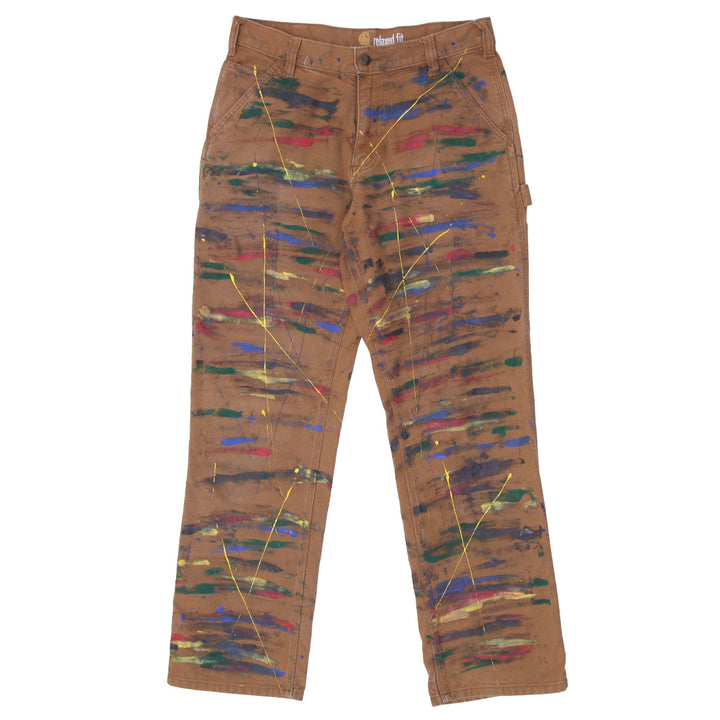 Rework Carhartt Relaxed Fit Paint Splatter Or Paint Drip Brush Work Pants Mens -PR304
