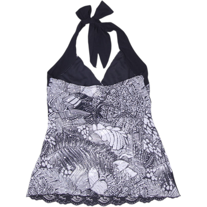 Y2K Ladies Seduction Tropical Halter Top with Lace Hem Size S